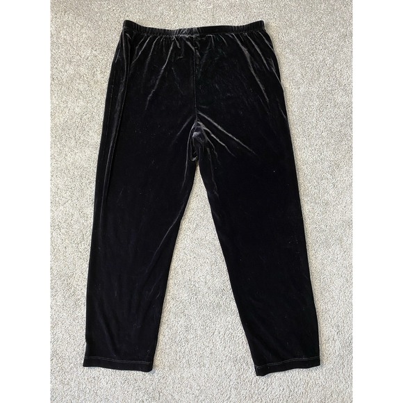 CHICO'S TRAVELERS Black Velvet Straight Leg Pull On Pants Size Large 12 Ankle - Picture 2 of 9
